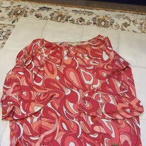 Michael Kors Pink & Coral Abstract Print Blouse